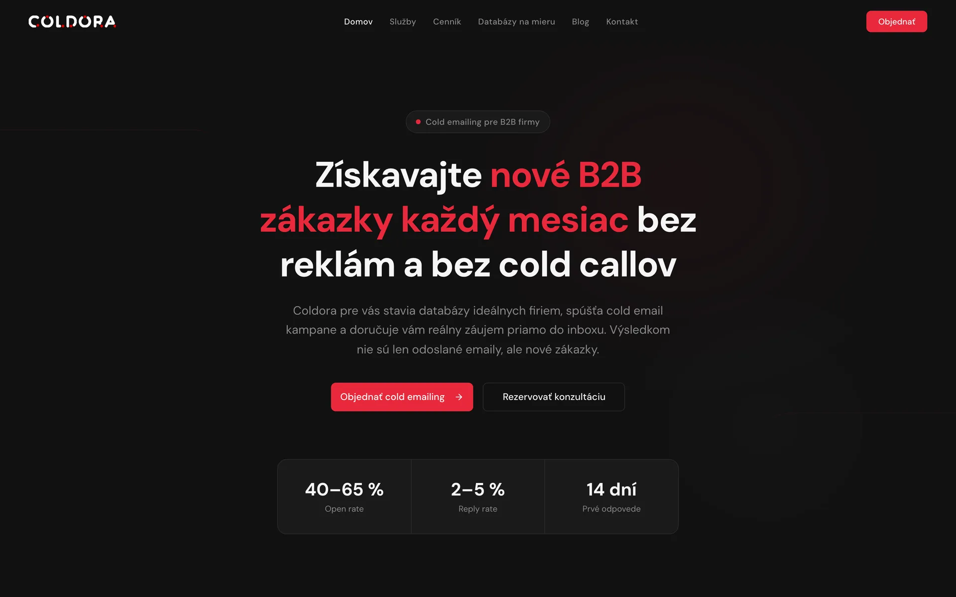 Úvodná stránka webu Coldora