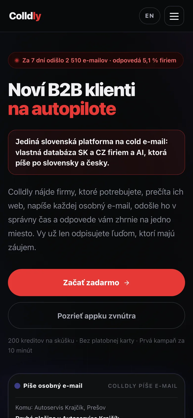 Mobilná verzia webu Colldly