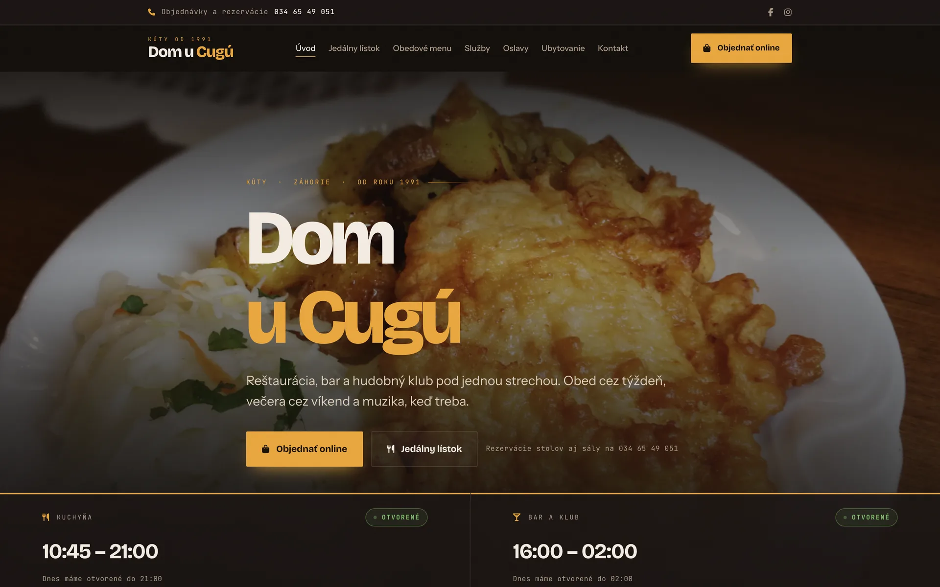 Úvodná stránka webu Dom u Cugú