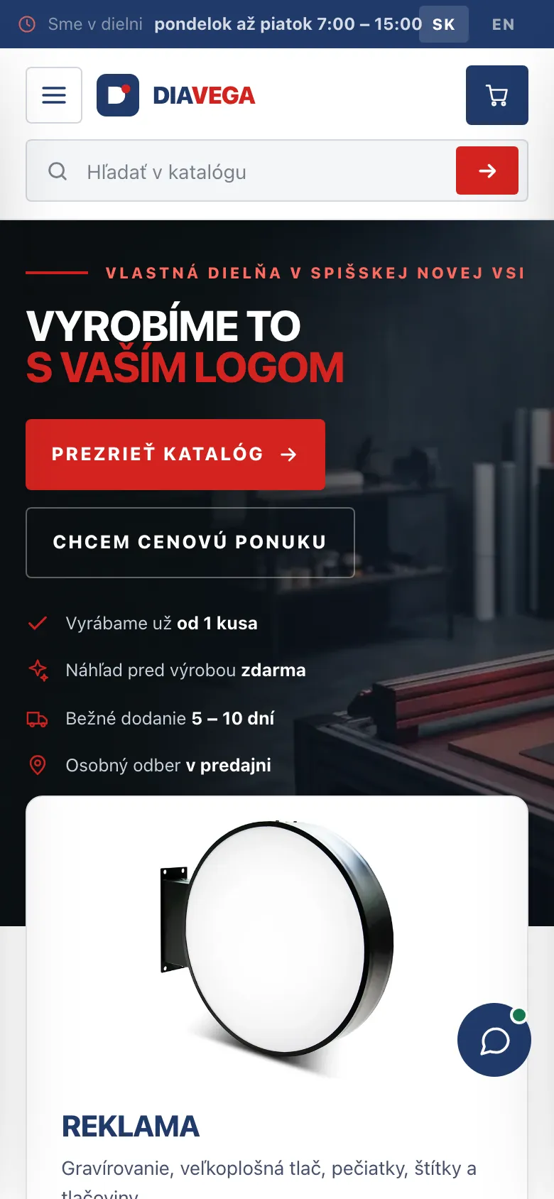 Mobilná verzia webu DIA VEGA