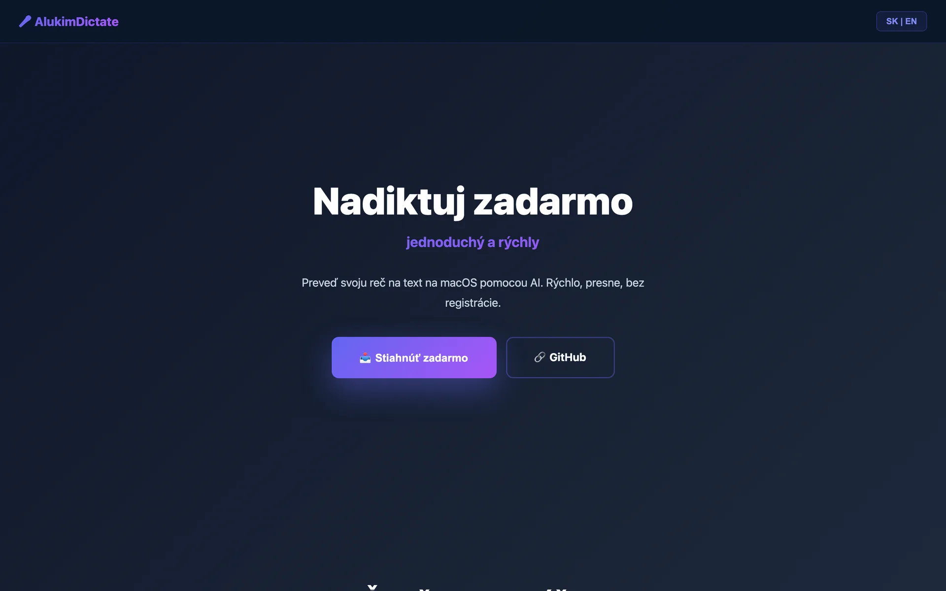 Úvodná stránka webu Dictate