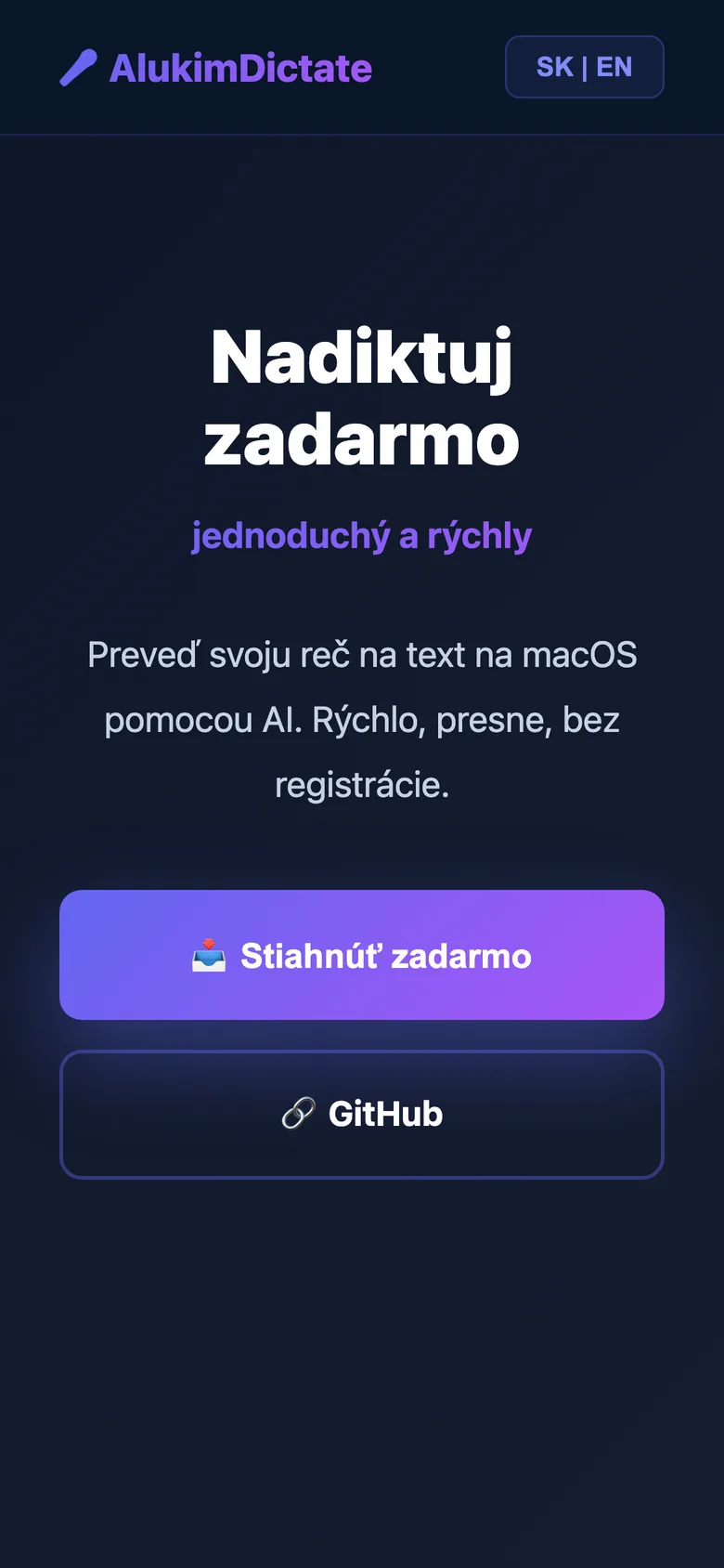 Mobilná verzia webu Dictate