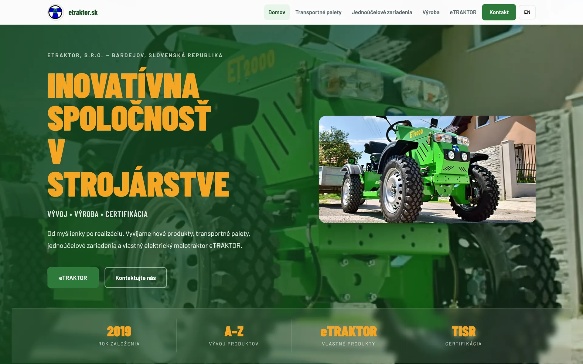 Úvodná stránka webu eTraktor
