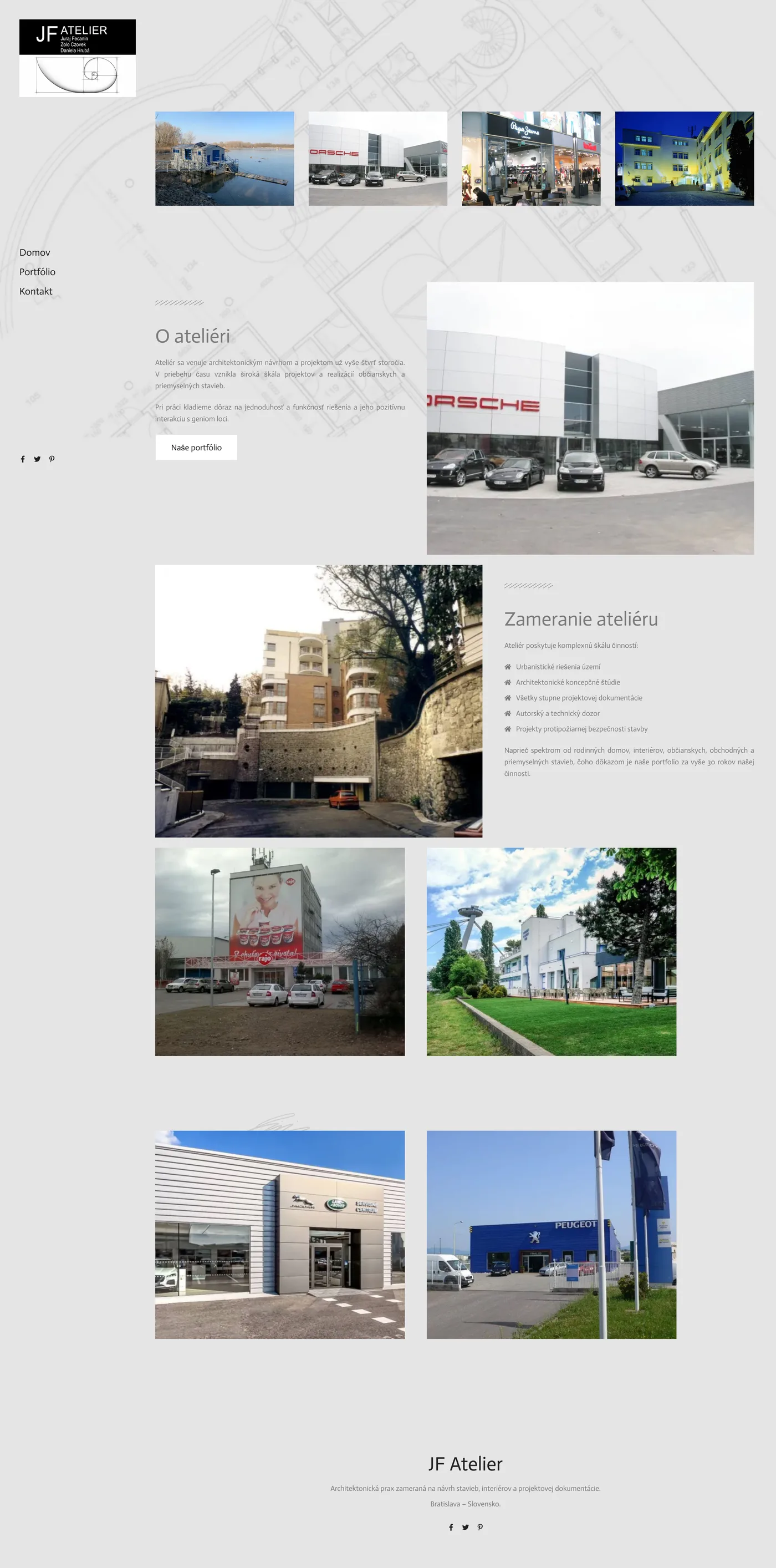 Celá úvodná stránka webu JF Atelier
