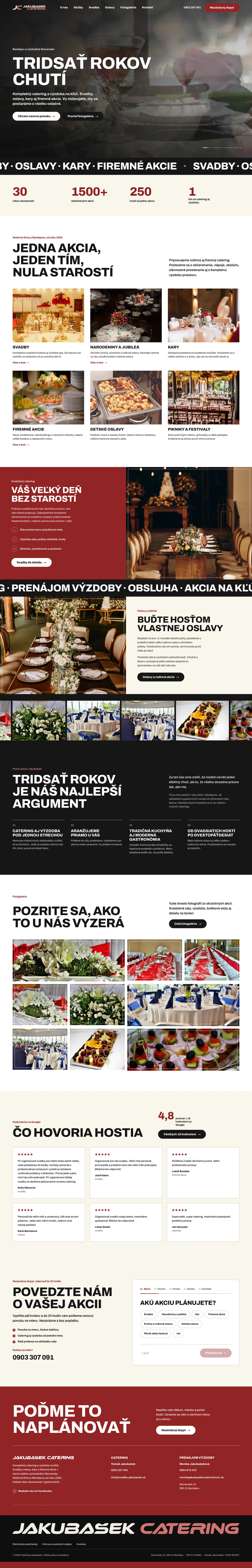 Celá úvodná stránka webu Catering Jakubašek