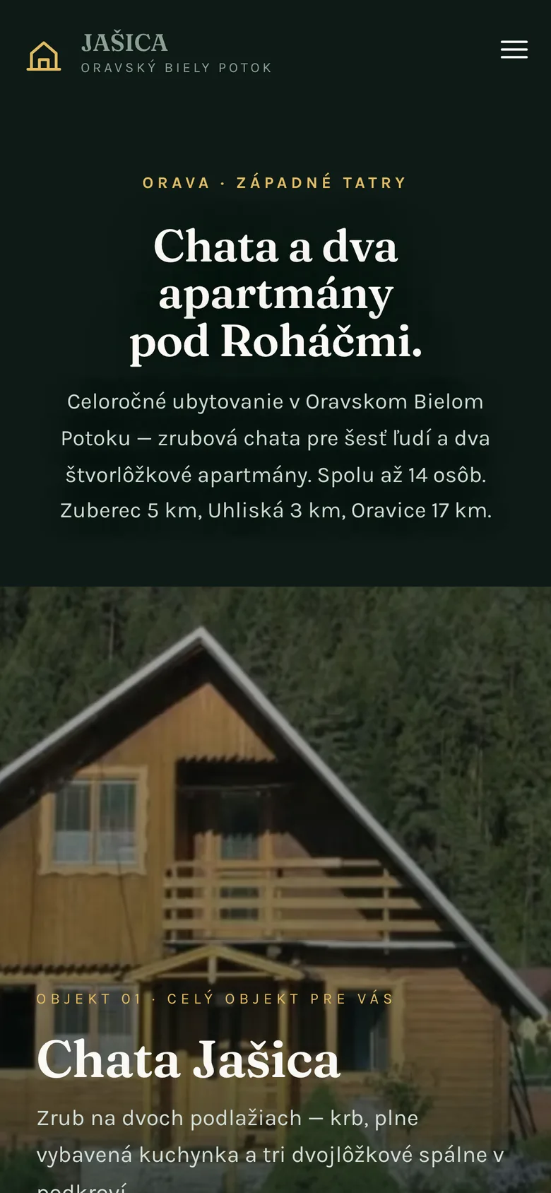 Mobilná verzia webu Ubytovanie Jašica