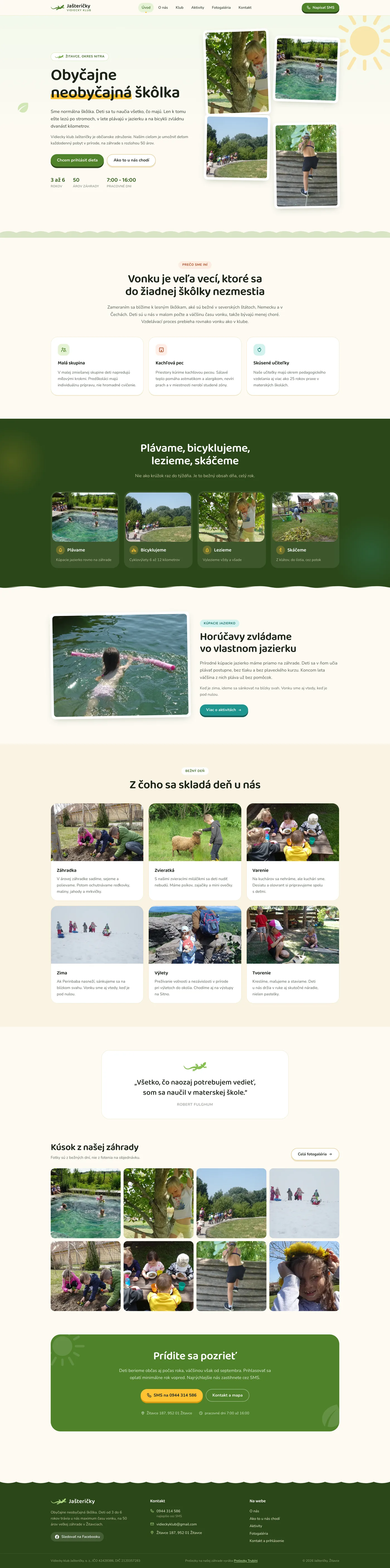 Celá úvodná stránka webu Jašteričky