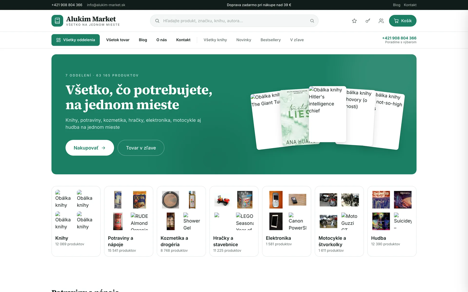 Úvodná stránka webu Alukim Market
