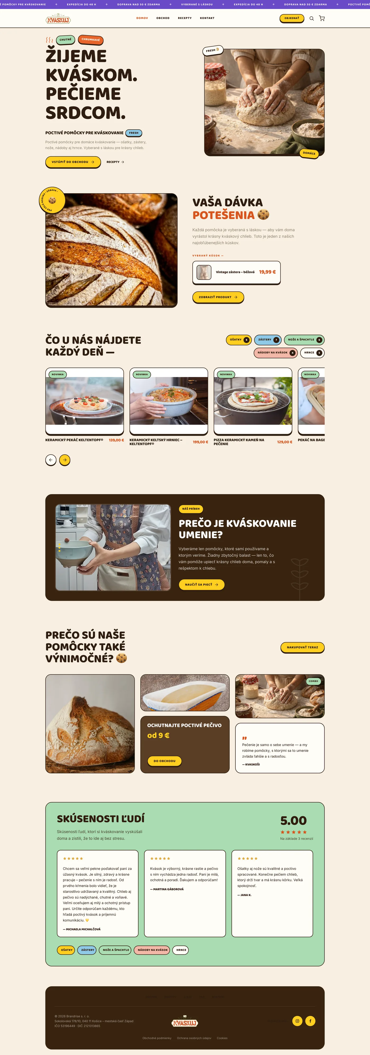 Celá úvodná stránka webu Kvaskuj.sk