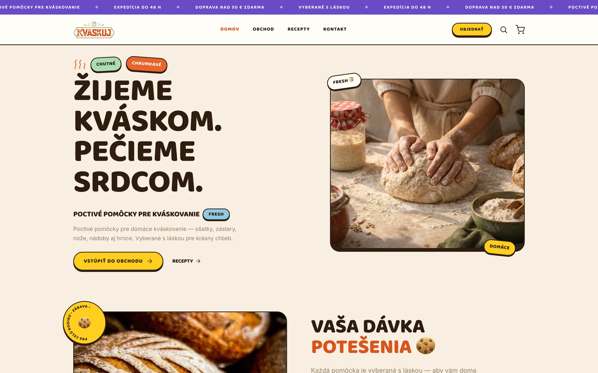 Úvodná stránka webu Kvaskuj.sk