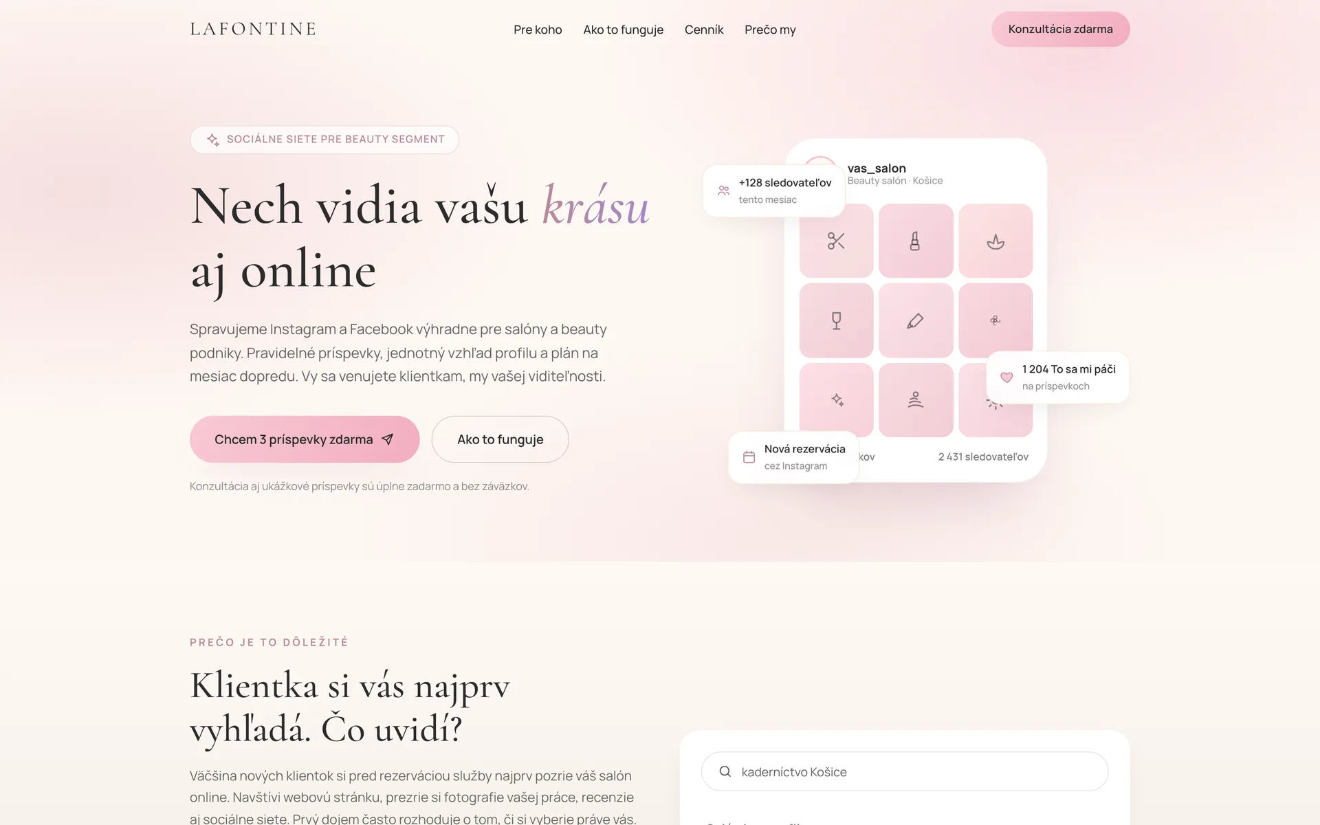 Úvodná stránka webu Lafontine