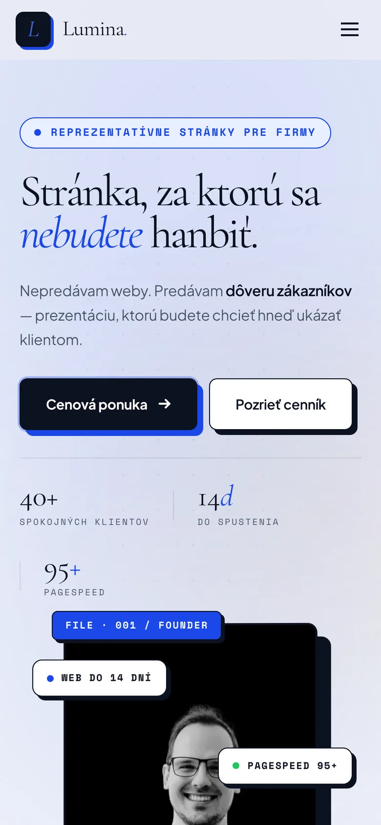 Mobilná verzia webu Lumina Engine