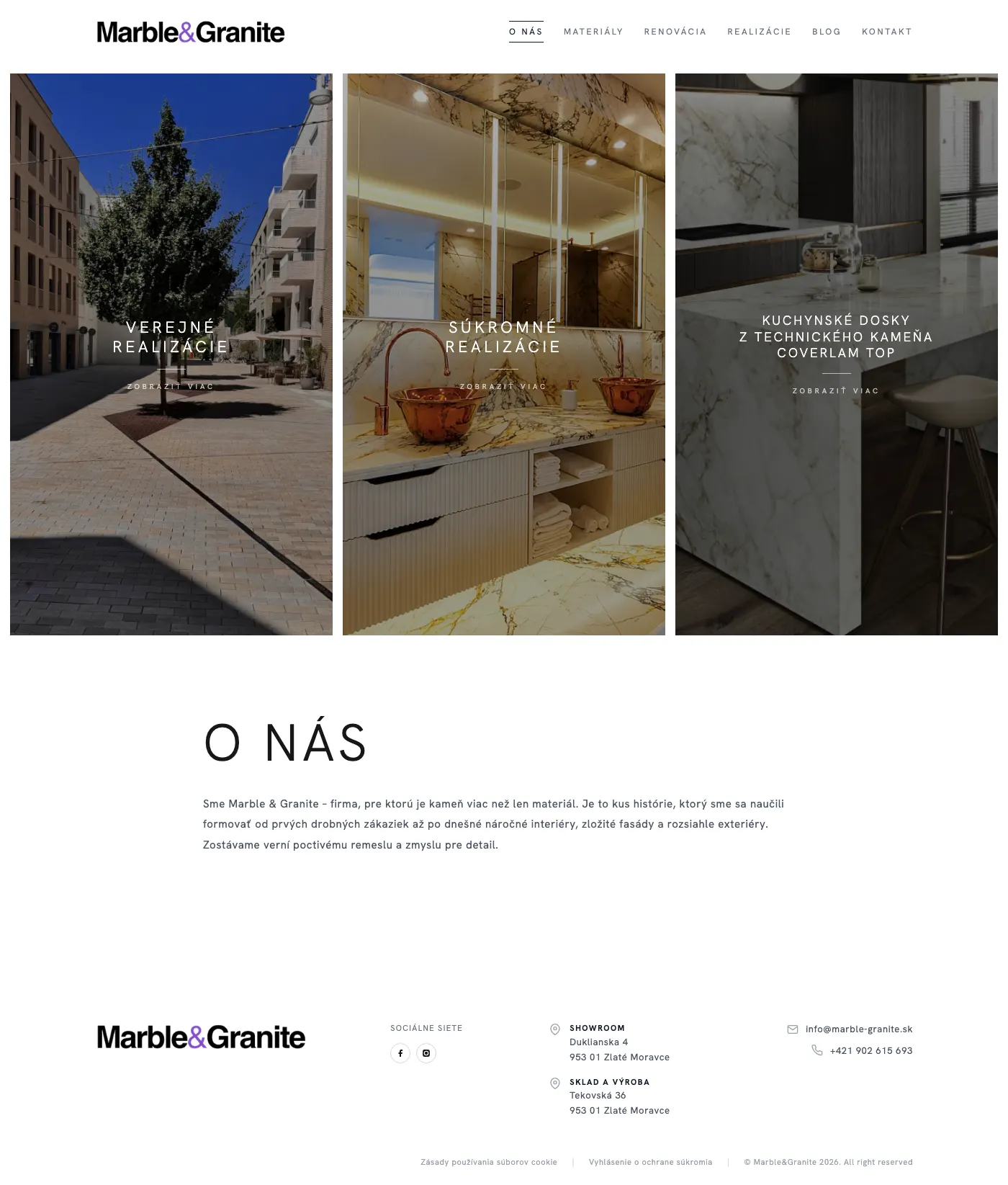 Celá úvodná stránka webu Marble & Granite