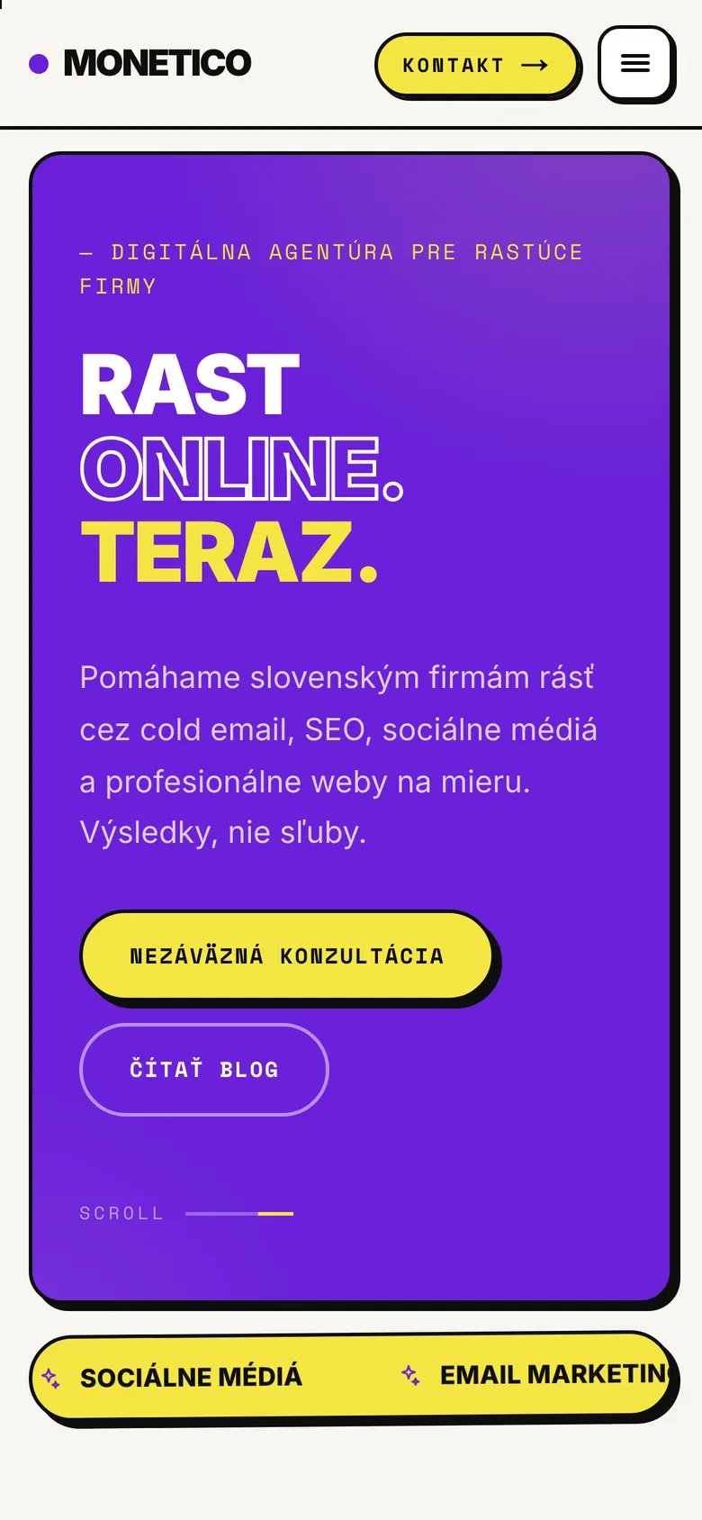 Mobilná verzia webu Monetico