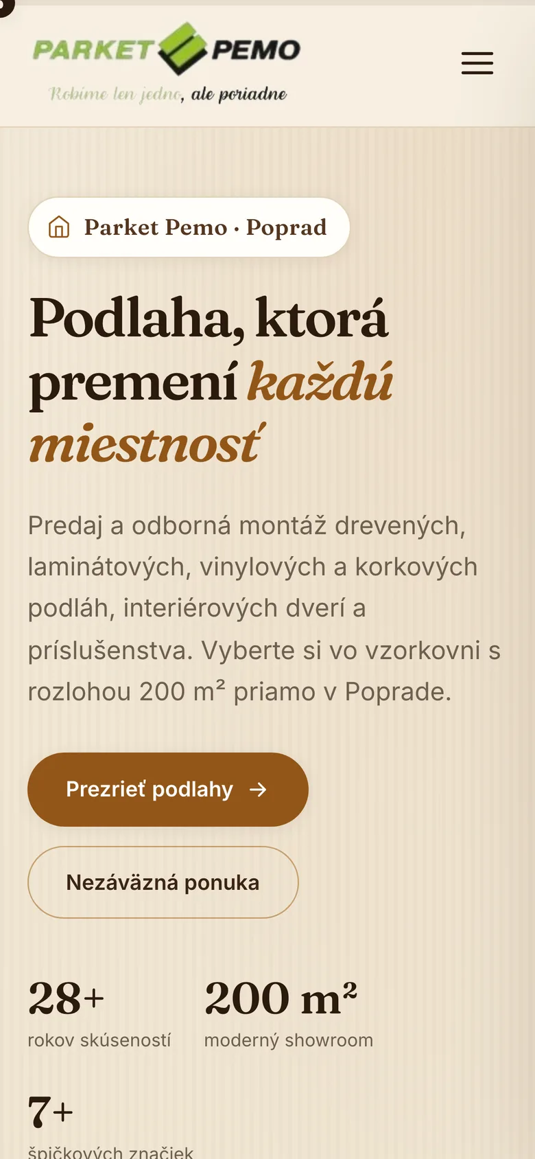 Mobilná verzia webu Parket PEMO
