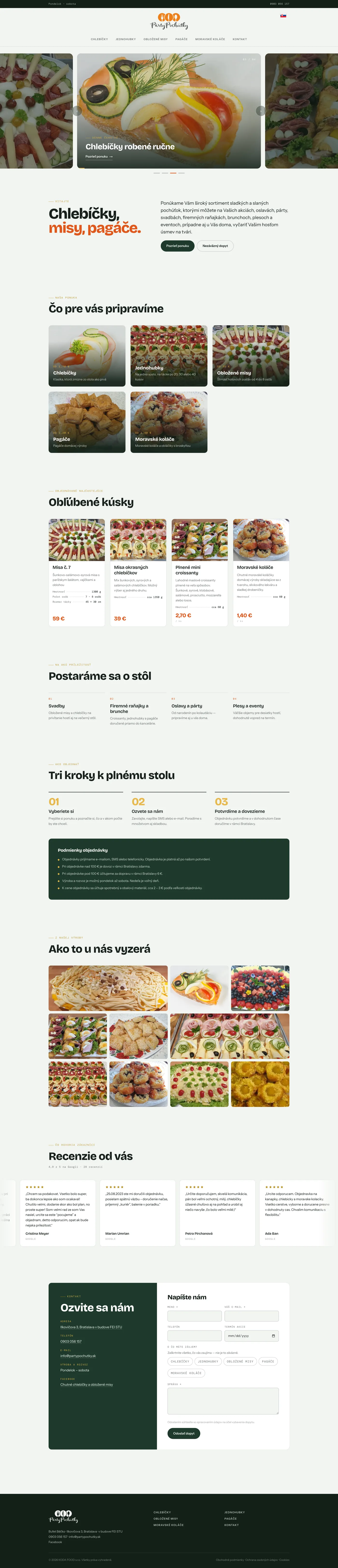Celá úvodná stránka webu PártyPochúťky