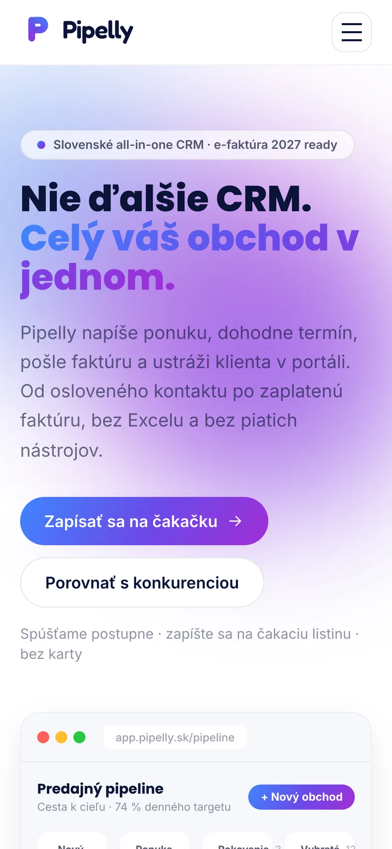 Mobilná verzia webu Pipelly