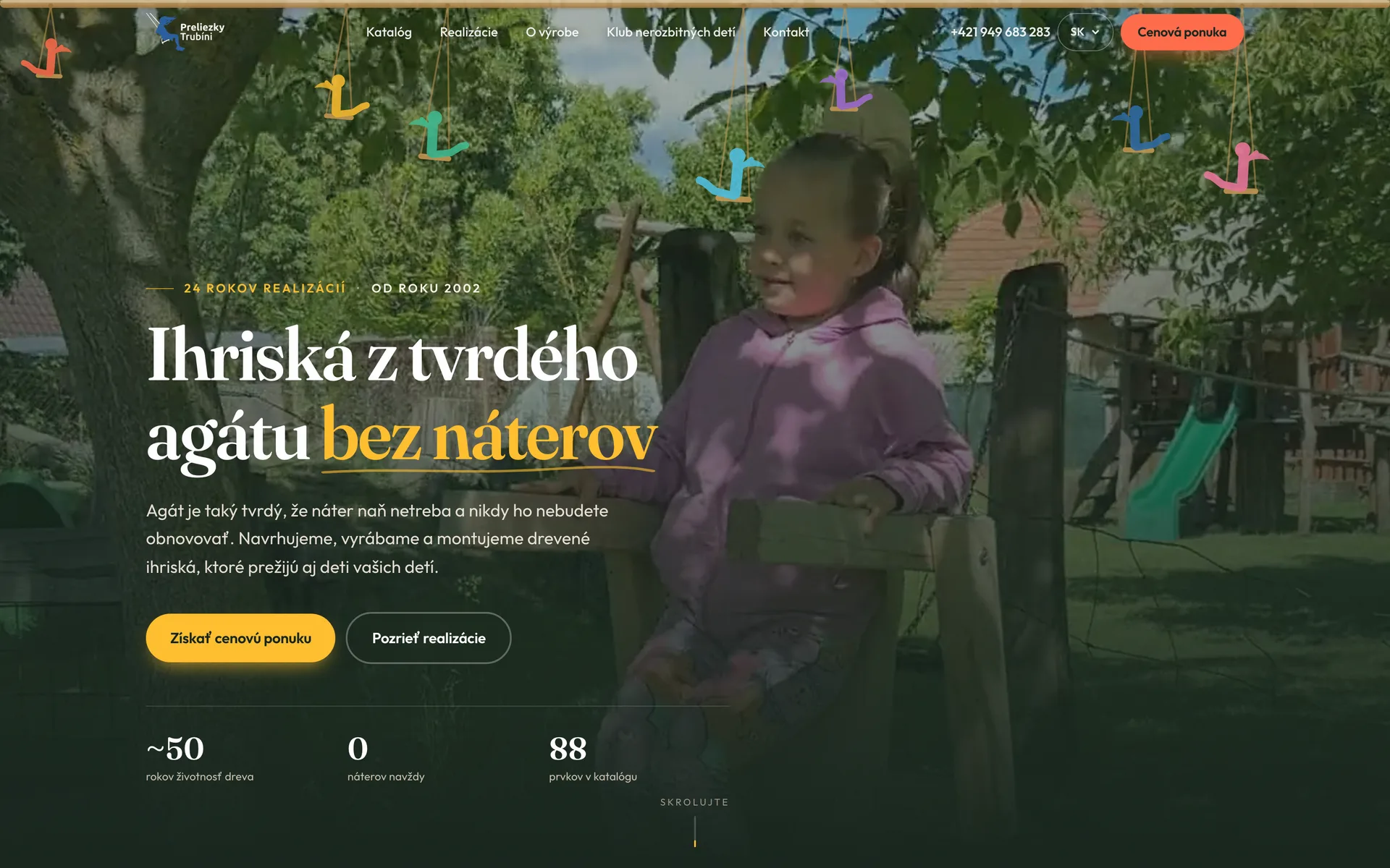 Úvodná stránka webu Preliezky Trubíni