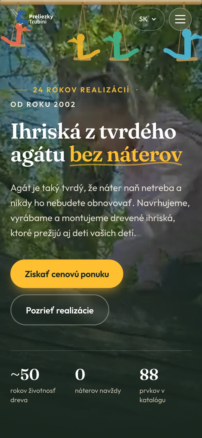 Mobilná verzia webu Preliezky Trubíni