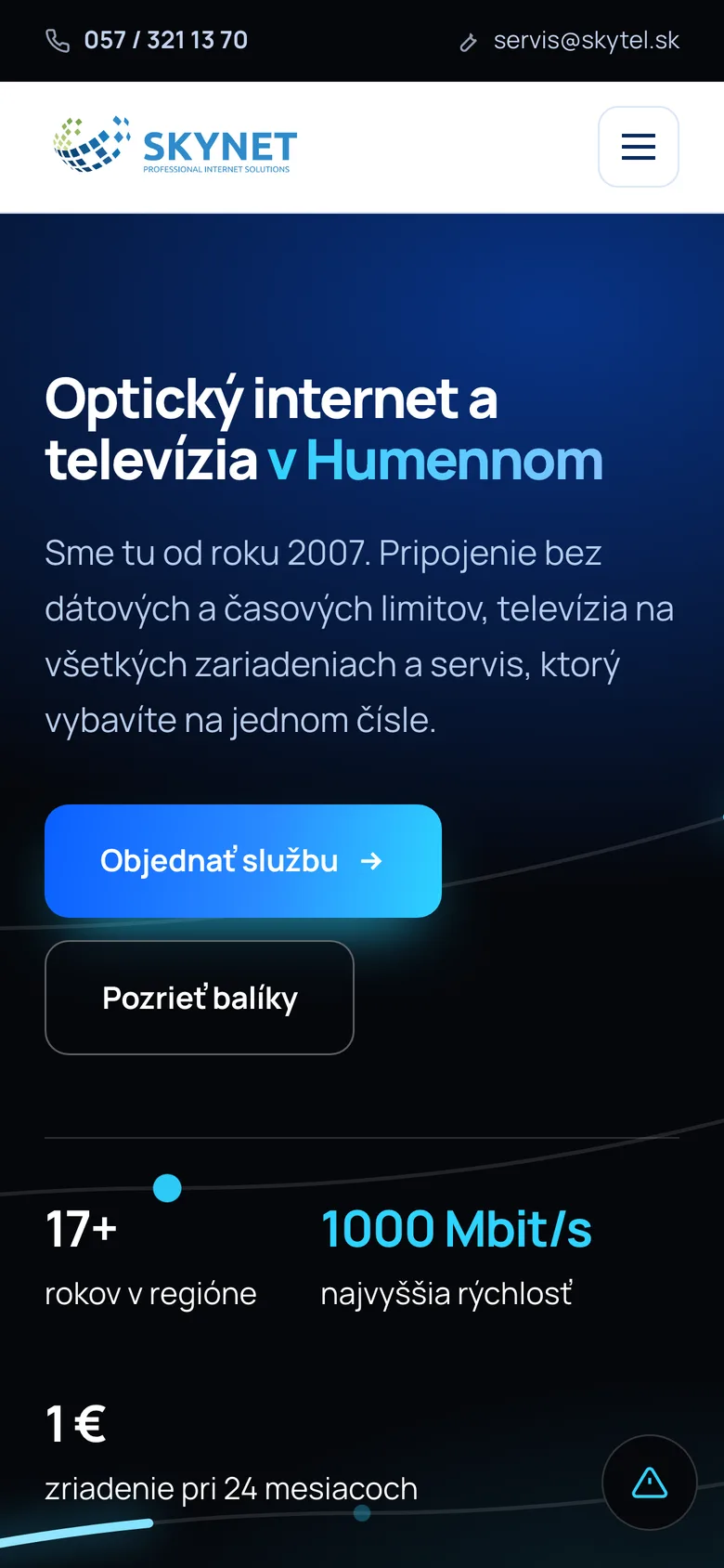 Mobilná verzia webu SkyNet Telecom
