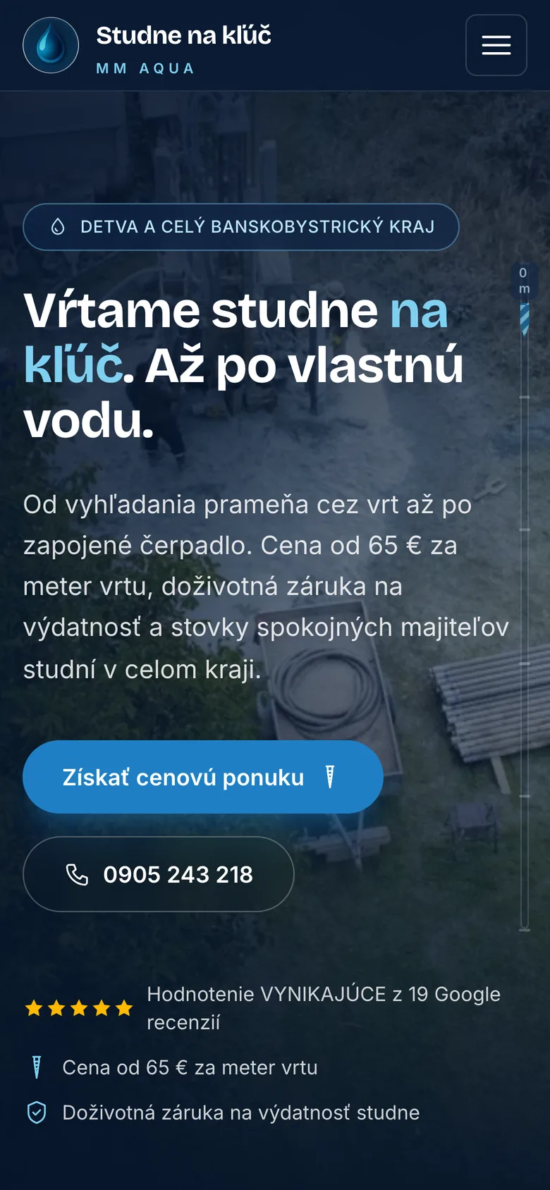 Mobilná verzia webu Studne na kľúč Detva