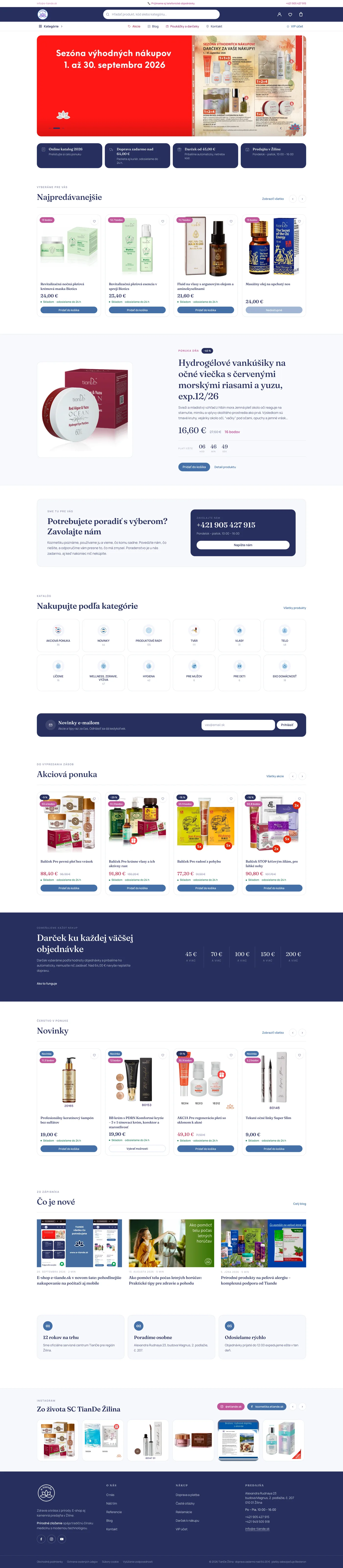 Celá úvodná stránka webu TianDe e-shop