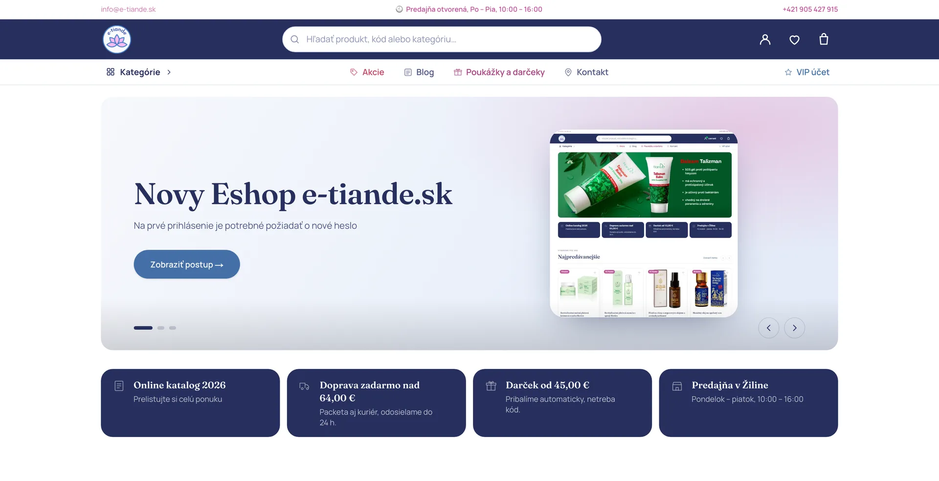 Úvodná stránka webu TianDe e-shop