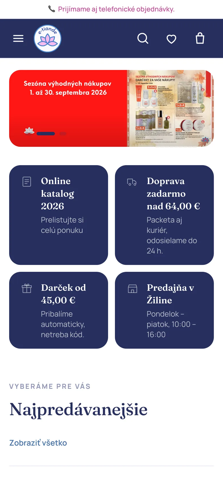 Mobilná verzia webu TianDe e-shop